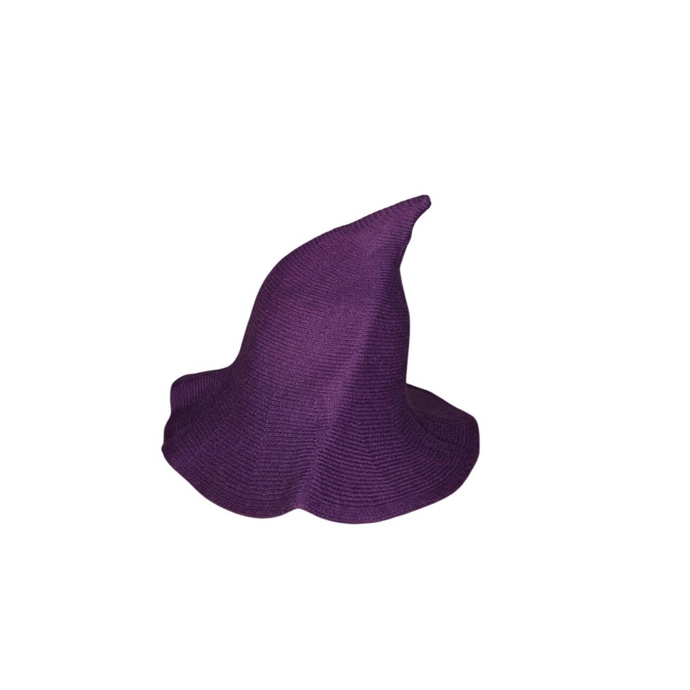 Purple Knit Witch Hat Adult Wide Brim Pointed Foldable Halloween Whimsigoth 1PC